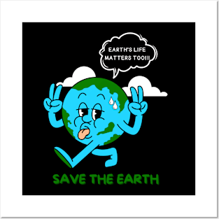 Earth's Life Matters Too Save the Earth, Save Planet Earth Protest | Funny Hot Sweating World Globe Walking Away Protesting with Peace Sign Earth Day Awareness Posters and Art